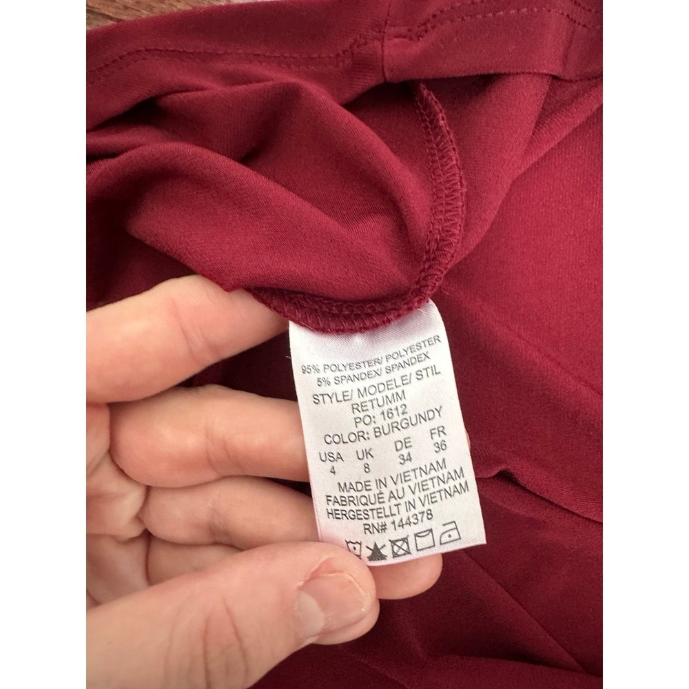 Vintage Rekucci Burgundy Simple Plunge Cocktail Feminine Dress Size 4 - Picture 10 of 10